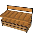Wooden Display Shelf With Two Tiered Design And Black Metal Frame Structure