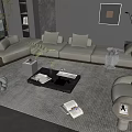 Modern Beige L shaped Sofa And Coffee Table Set With Cushions Armchair And Plant