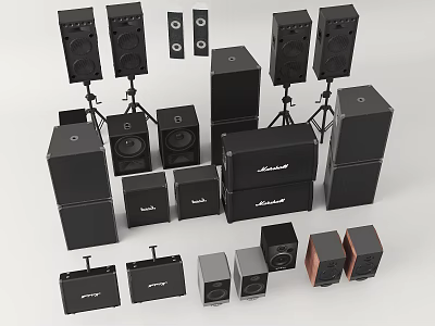 Various Types of Headphones and Speakers Audio Equipment Collection Display Set 3d model