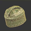 Teal Ethnic Style Hat with Geometric Patterns and Brown Leaf Designs