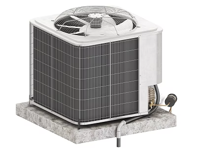 Industrial Outdoor HVAC Unit With Metal Grille Fan And Concrete Base 3d model