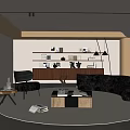 Quiet living room curved multi-person sofa single sofa coffee table combination floor lamp 3d model