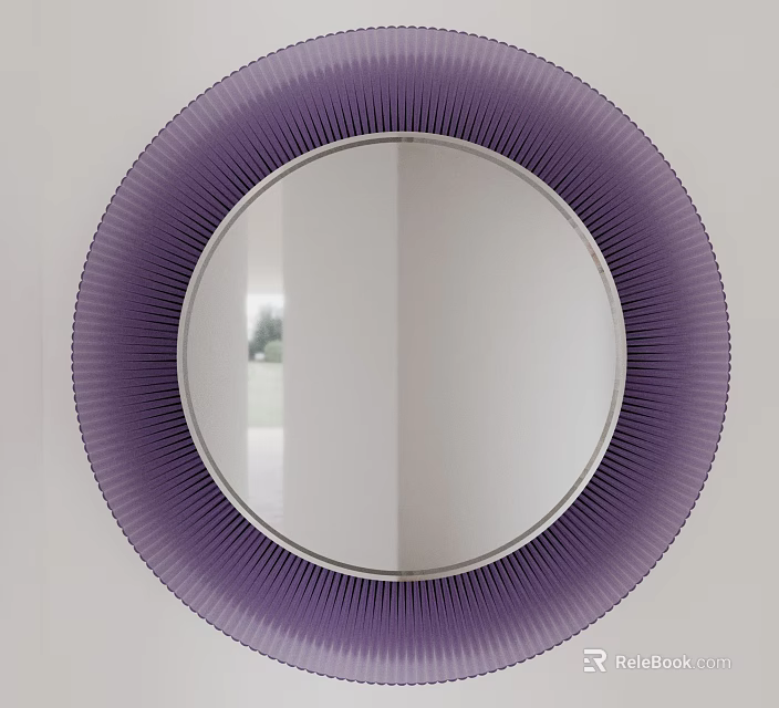 Round Purple Pleated Frame Mirror Stylish Design For Modern Interior Wall Decor 3d model 
