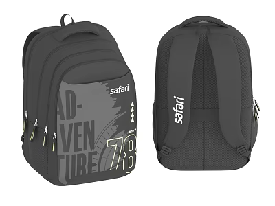 Safari Black Outdoor Backpack With Adventure 78 Design And Double Straps 3d model