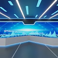 Futuristic Control Center With Blue Lighting Curved Console And Data Displays