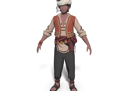 Game And Movie Character With Headscarf Brown Vest Tan Shirt Dark Pants And Leather Sandals 3d model