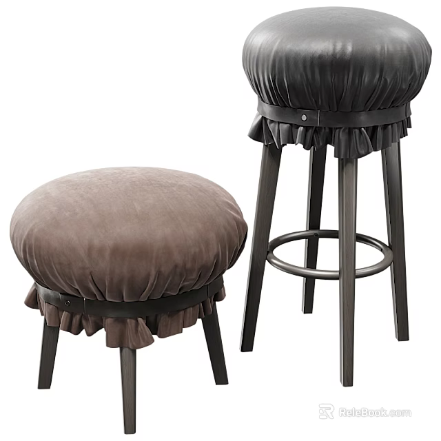 Modern Light Brown And Black Bar Stools With Ruffled Edge Seats And Metal Legs 3d model 