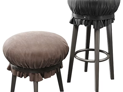 Modern Light Brown And Black Bar Stools With Ruffled Edge Seats And Metal Legs 3d model