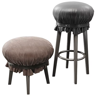 Modern Light Brown And Black Bar Stools With Ruffled Edge Seats And Metal Legs 3d model