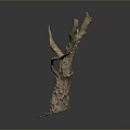 Natural Tree Stump Decorative Sculpture With Rough Bark Texture Branches And Base 3d model