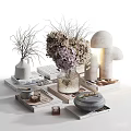 Home Decorative Ornament Set with Vase Flower Bouquet Mushroom Decor Books Tray and Candle