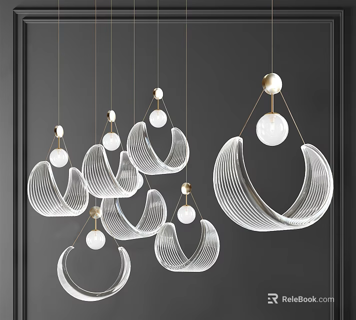 Elegant Modern Crystal Pendant Lights With Curved Transparent Design And Gold Metal Accents 3d model 