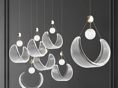 Elegant Modern Crystal Pendant Lights With Curved Transparent Design And Gold Metal Accents 3d model