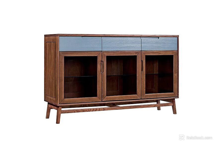 Wooden Sideboard With Glass Doors And Drawers For Modern Dining Room 3d model 