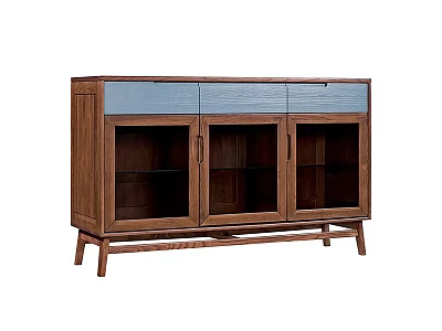 Wooden Sideboard With Glass Doors And Drawers For Modern Dining Room 3d model