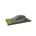 Topographical Terrain Cross Section With Rock Layers Green Vegetation And Blue Water