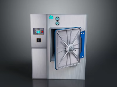 Open Silver Safe Door With Metal Structure Control Panel Display Screen Buttons And Green Lights 3d model