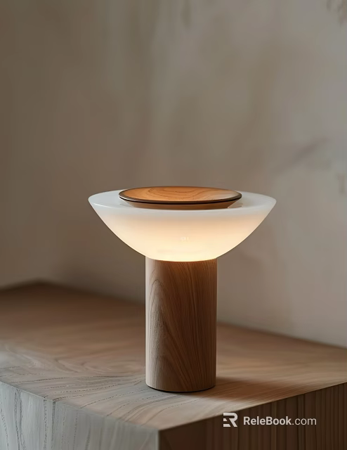 Modern Minimalist Table Lamp With Walnut Wood Column And White Opal Glass Shade 3d model 