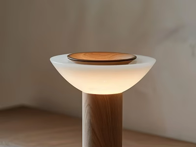 Modern Minimalist Table Lamp With Walnut Wood Column And White Opal Glass Shade 3d model