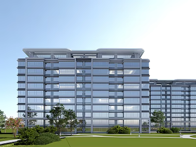 Modern High Rise Residential Building Exterior With Glass Curtain Walls And Landscaped Gardens 3d model