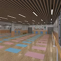 Spacious Fitness Studio Interior With Colorful Yoga Mats Wooden Floor And Exercise Barre