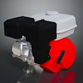 Red Tire With Black White Mechanical Engine And Shiny Metal Parts