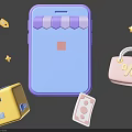Essential Daily Living Products For Mobile Shopping With Delivery Package Shopping Bag And Golden Stars