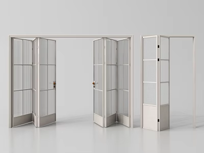 Modern Folding Doors with Glass Panels and White Frame in Open Position 3d model