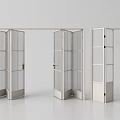 Modern Folding Doors with Glass Panels and White Frame in Open Position