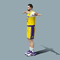 Man in Yellow Lakers Jersey Number 77 with Arms Outstretched