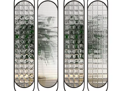 Four Panel Glass Room Divider With Metal Frame And Decorative Glass Patterns For Interior Design 3d model
