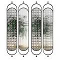 Four Panel Glass Room Divider With Metal Frame And Decorative Glass Patterns For Interior Design