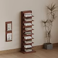Indoor Space With Wooden Bookshelf Multiple Books Wall Mounted Shelf And Potted Plant