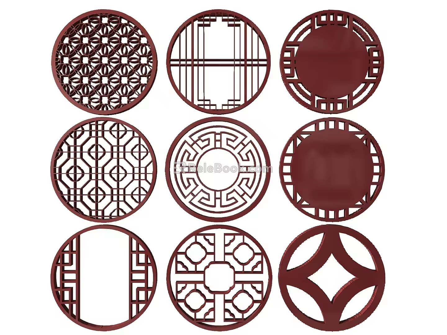 New Chinese Style Flower Lattice Carved Flower Lattice Window Flower Round Window Flower Carved Hollow Flower Window Vintage Pattern Window 3d model