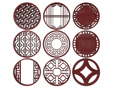 New Chinese Style Flower Lattice Carved Flower Lattice Window Flower Round Window Flower Carved Hollow Flower Window Vintage Pattern Window 3d model