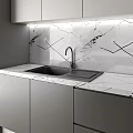 Modern Kitchen With Gray Cabinets Marble Countertop Backsplash Sink And Faucet