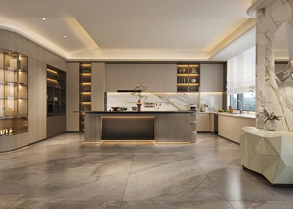 Modern Kitchen Light Luxury Kitchen Oversized Kitchen Luxury Kitchen Island Table Italian Kitchen Open Kitchen Island 3d model