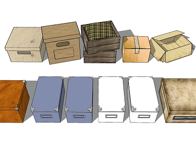 Household Storage Boxes With Various Materials Different Colors And Practical Designs 3d model