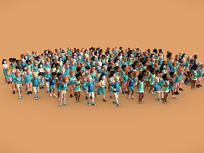 Children in Blue Uniforms Standing Together in a Large Group 3d model