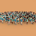 Children in Blue Uniforms Standing Together in a Large Group