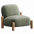 Beige Upholstered Accent Chair With Rounded Design And Wooden Legs