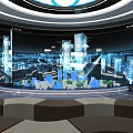 Futuristic Exhibition Hall With Digital City Display 3D Models And Interactive Screens