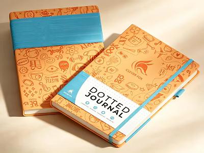 Orange Cover Notebooks With Hand Drawn Illustrations Blue Strap And DOTTER JOURNAL Design 3d model