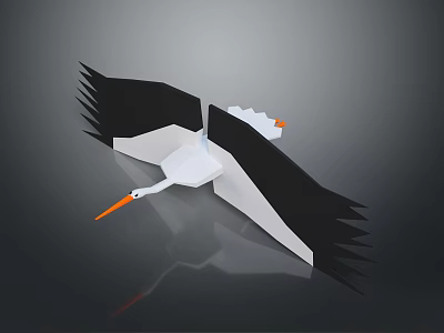 Origami Stork Flying with Black and White Wings and Orange Beak on Dark Background 3d model