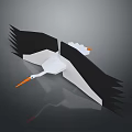 Origami Stork Flying with Black and White Wings and Orange Beak on Dark Background