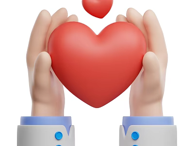 Hands Holding Red Heart With Small Heart Above In White Sleeves With Blue Buttons 3d model