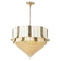 Elegant Crystal Chandelier With Golden Frame White Trim And Hanging Crystals