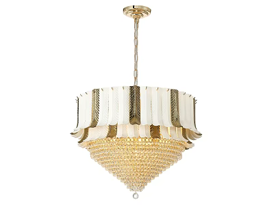 Elegant Crystal Chandelier With Golden Frame White Trim And Hanging Crystals 3d model