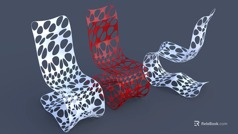 Modern Single Chair With Perforated Design In Red White And Blue Tones 3d model 