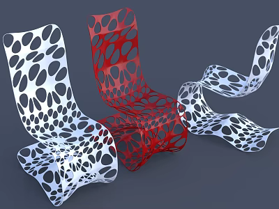 Modern Single Chair With Perforated Design In Red White And Blue Tones 3d model